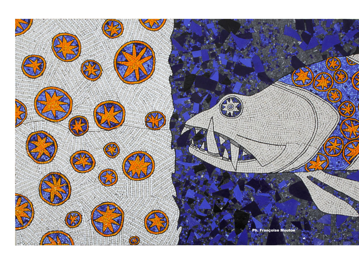 Mosaico per Baldini all'Acquario di Roma Pesce Mangiatore di stelle un particolare